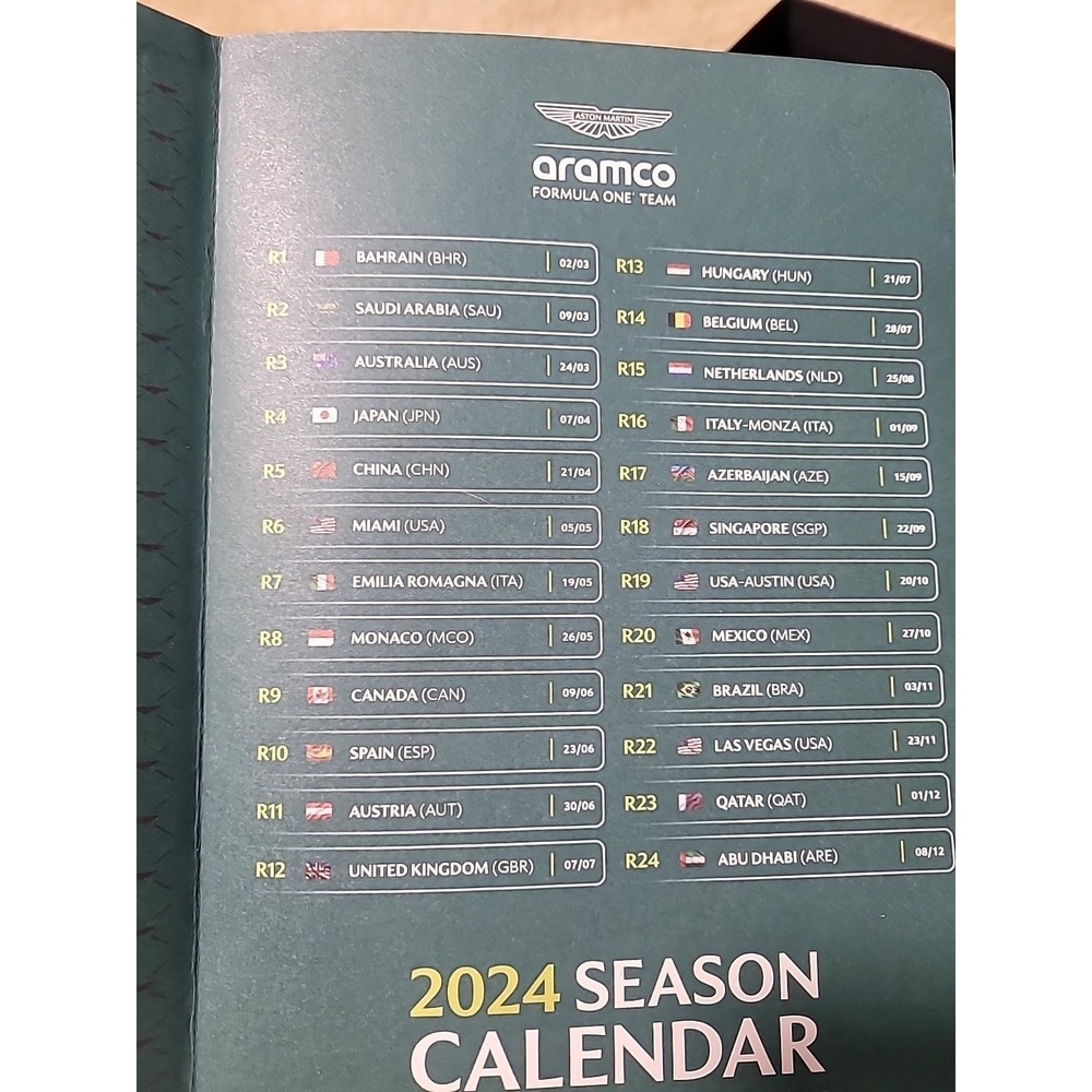Formula‎ One Team Aston Martin Aramco 2024 Season Calendar  Journal Notebook